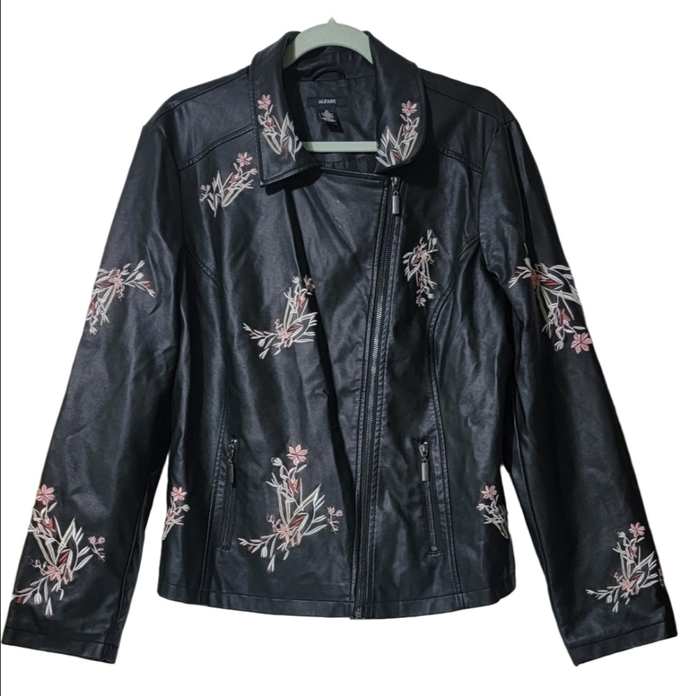 ALFANI embroidered Vegan Leather Coat XL. Floral, Oriental, Animal-friendly🤗 - Picture 3 of 10